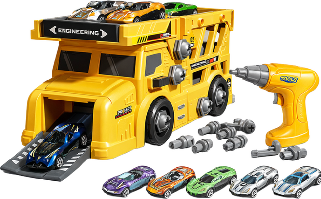 코코유 어린이 DIY 조립 트럭 + 전동드릴 놀이세트 유아 손재능 발달 분해 완구 JDZ-503, 1개, 옐로