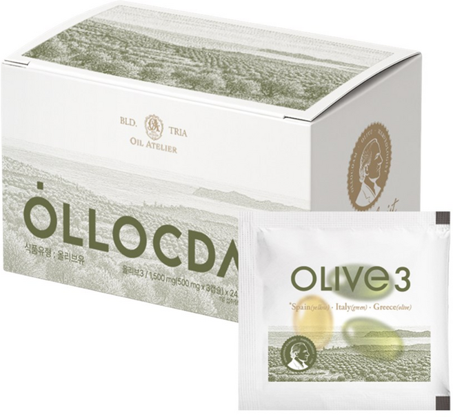 올록담 올리브3 EVOO 지중해 올리브오일 캡슐, 1박스, 72정