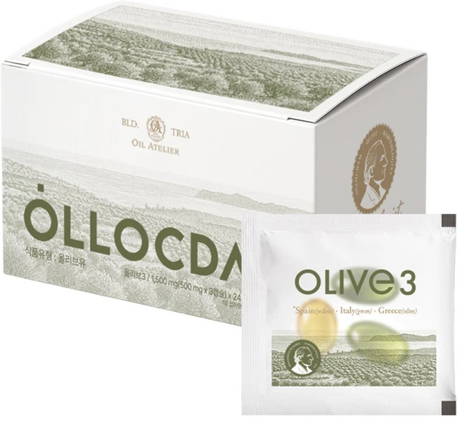 올록담 올리브3 EVOO 지중해 올리브오일 캡슐, 1박스, 72정 - 쿠팡