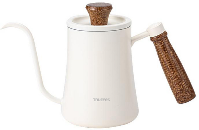 TRUEFES 우드 스텐 인덕션 550ml 핸드드립 수통 커피00145, 1개, 화이트