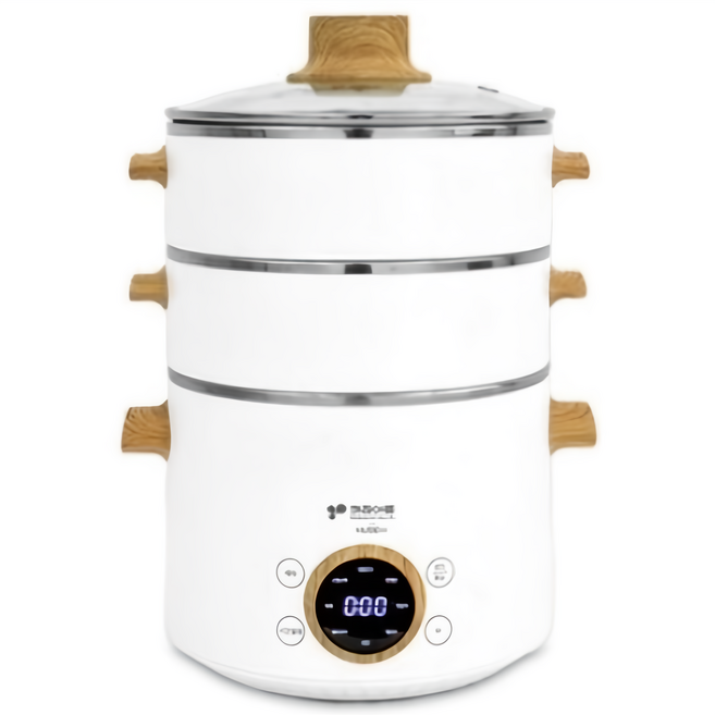 키친아트 멀티쿠커 2L + 2단 전기찜기, KA-W2535(화이트 + 우드)