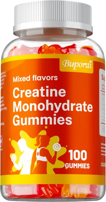 크레아틴 모노하이드레이트 젤리 - 근육 성장 근육 회복 운동 회복 무산소 지구력 향상을 위한 비건 크레아틴 츄 - 로딩 단계 없음 - 팽만감 없음 - 딸기맛 - 저당, 1개, 60정 - 쿠팡