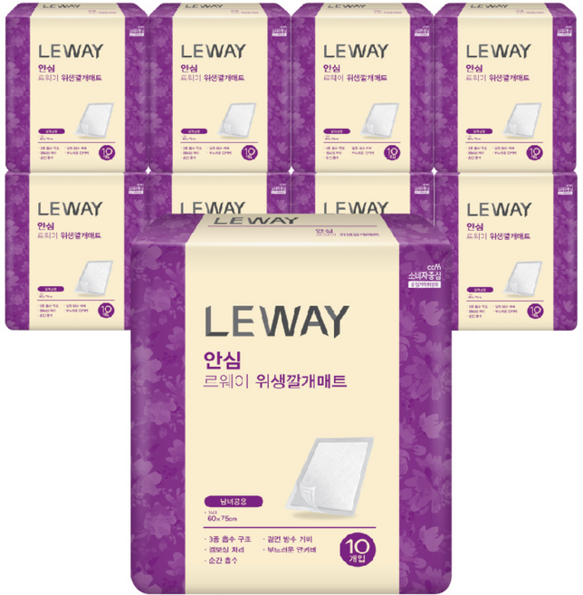 미래생활 르웨이 위생 성인용 깔개매트, FREE(onesize), 10개입, 9개