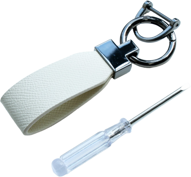 트니르 차량용 천연 소가죽 키링 열쇠고리, 아이보리, 1개