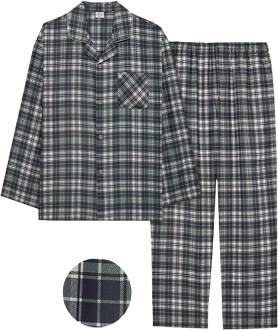 홈란쥬 트라이(26년S/S) 남 녀 60수 순면 긴팔 체크 주자직 빅사이즈 잠옷 상하 세트 K05