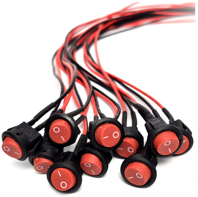 NEW버전 소형 스위치 전기 전원 똑딱이 전원 누름버튼 10개 묶음, 레드