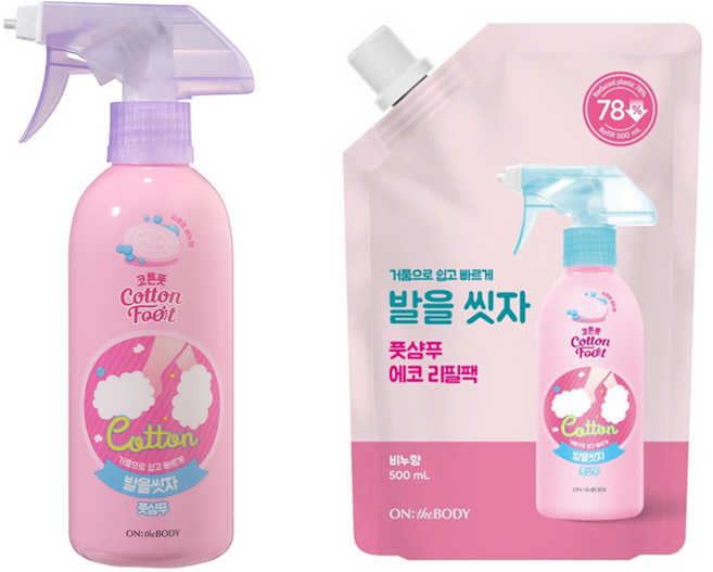 온더바디 코튼풋 발을씻자 풋샴푸 비누 385ml 1개 + 리필 500ml 1개