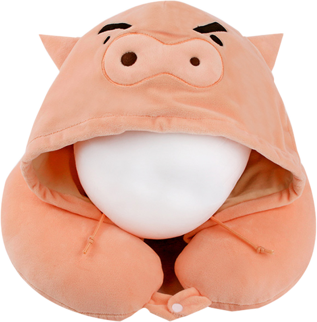 캐릭터 목쿠션 짱구 액션가면 파자마 피카츄 잠만보 부부리부리몬 후드 여행동 차량용 기내용 목쿠션 목베개 인형, 짱구부리부리몬후드목쿠션