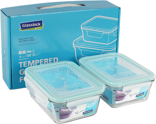 글라스락 직사각2조세트(980ml) 유리밀폐용기 내열유리 강화유리, 2개