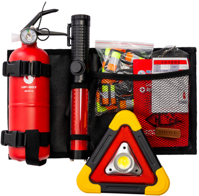 자동차 비상세트 안전 키트 차량안전용품 차량용 비상용 구비용 경광봉 조끼 소화기 세이프맥스팩_X밴드형, 세이프맥스팩_X밴드형/소화기 레드, 1세트