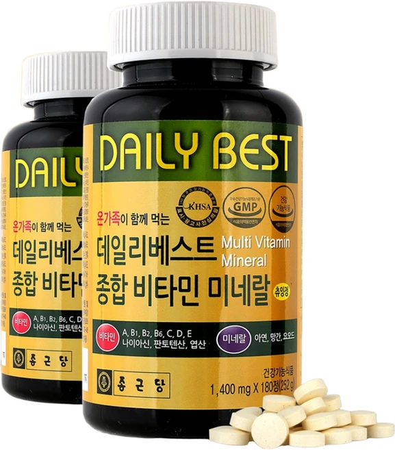 종근당 데일리베스트 종합비타민 미네랄, 180정, 2개 - 쿠팡