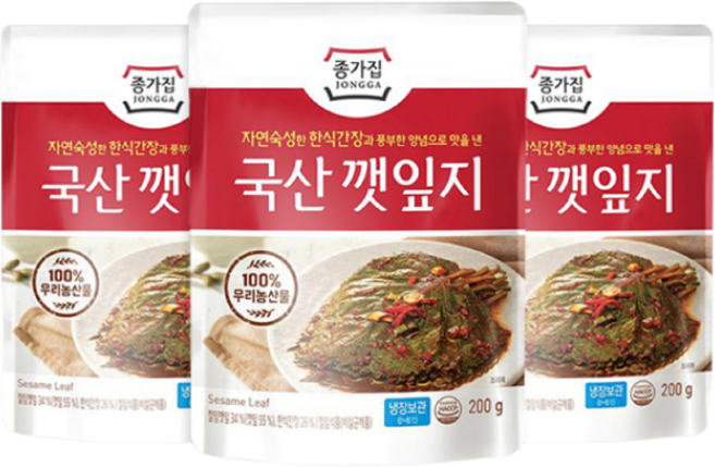 종가집 국산 깻잎지 200g X 3팩 엄마손맛, 3개