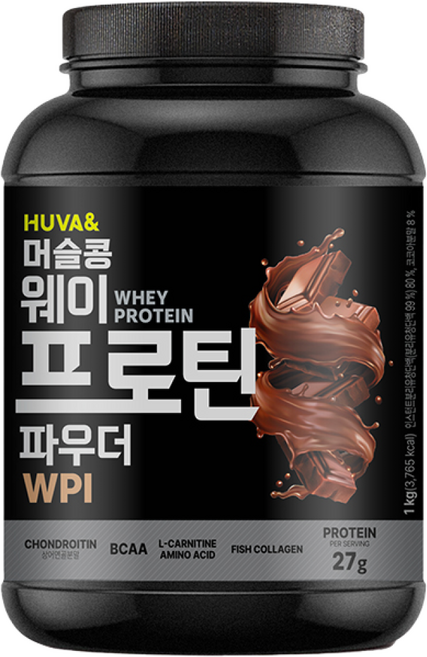 휴바앤 머슬콩 프로틴 아이솔레이트 WPI 98% 단백질보충제 헬스보충파우더 쵸코맛 1kg, 1개