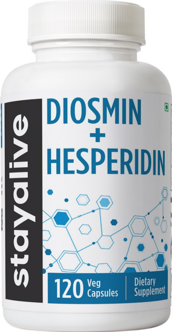 STAY ALIVE 디오스민 헤스페리딘 1000mg 복합체 120캡슐 시트러스 바이오플라보노이드 풍부 과일 추출물 최대 강도의 디오스민 보충제, 1개, 120회분