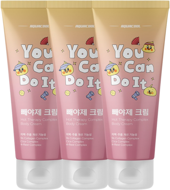 (핫딜/유통기한 26.06.27) 아쿠아쿨 빼야제 크림 / 셀룰라이트 인체시험 완료 바디 슬리밍 발열 주름개선 미백, 3개, 120ml