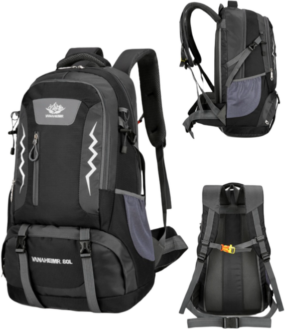 HTYVC 등산가방 60L 대용량 스포츠 배낭 백팩 트래킹 캠핑 아웃도어 남녀 트레블배낭, Black