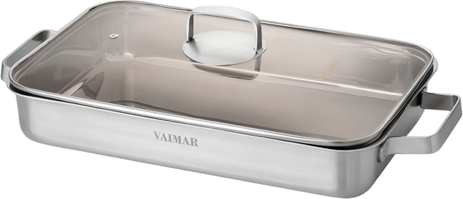 홈파티 필수템! IH 스텐 인덕션호환 와이드 직사각팬 냄비+유리뚜껑, 1세트