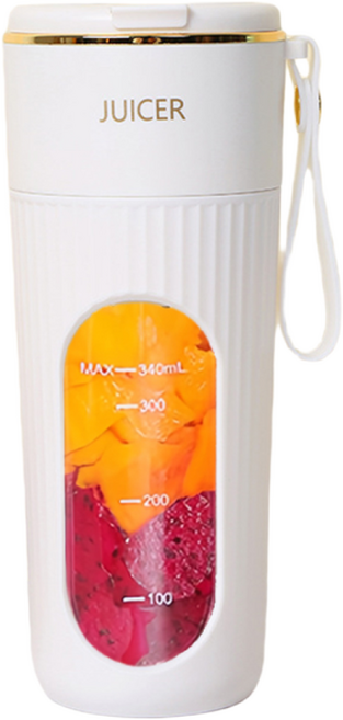 HOMIE 믹서기 14날 칼날 강력한 모터 착즙기 USB 충전식 휴대용 소형 믹서기 350ML, 하얀색