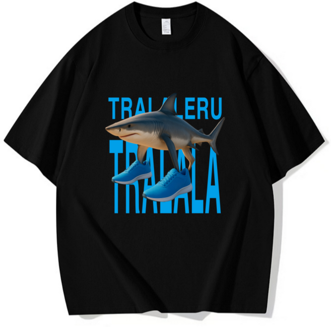 이탈리안 브레인넛 퉁퉁퉁 사후르 상어 남여공용 오버핏반팔 박스티 커플티셔츠 순면100% 16수