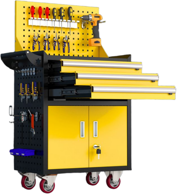 올캐리 3in1 이동식 공구함 행잉 타공판 서랍 캐비넷 트롤리 공구 공구대 선반 정리함, 1개
