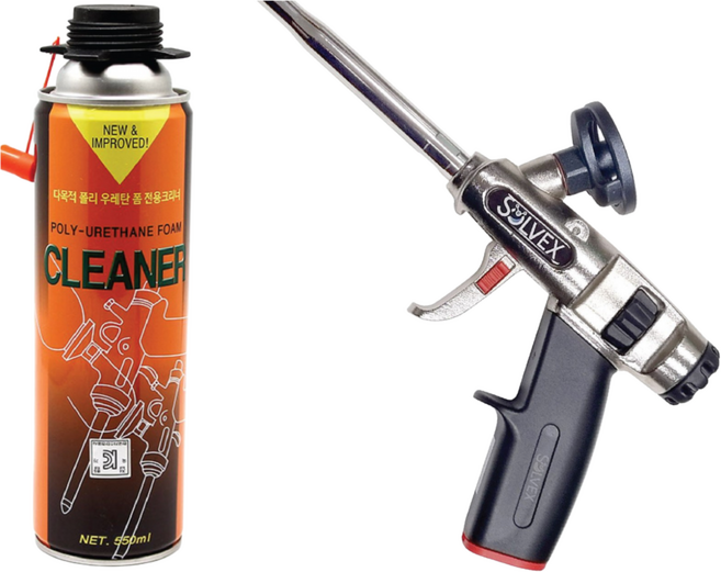 수달 좁은틈새 가능한 전문가용 솔벡스 우레탄전용 폼 건 + 럭키폼크리너 특수노즐포함, 1세트