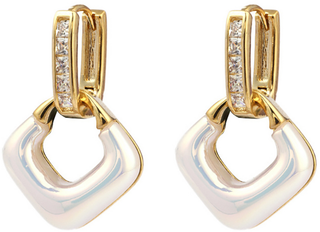 NABIYA 화이트 릉형 원터치 여성 귀걸이 두가지 착용이 가능한 드롭 링 귀걸이