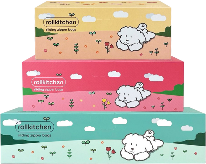 롤키친 슬라이딩 지퍼백 3종 세트(55매), 1개