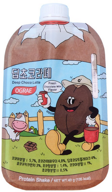 오그래 저당 저칼로리 딥초코라떼맛 WPI ISP 혼합 산양유 단백질 쉐이크, 5개, 40g