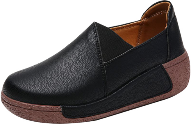 피카소 여성용 발편한 소가죽 키높이 경량 통굽 밴딩 슬립온