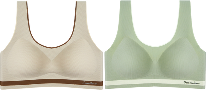 여성용 안돌아가는 일체고정컵 운동 편한 노와이어 심리스 브라탑 2p