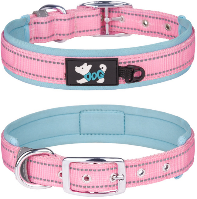 커들스피어 강아지 목줄 중형견 대형견 기도 보호 반사광 충격완화 목줄, 핑크+블루, 1개