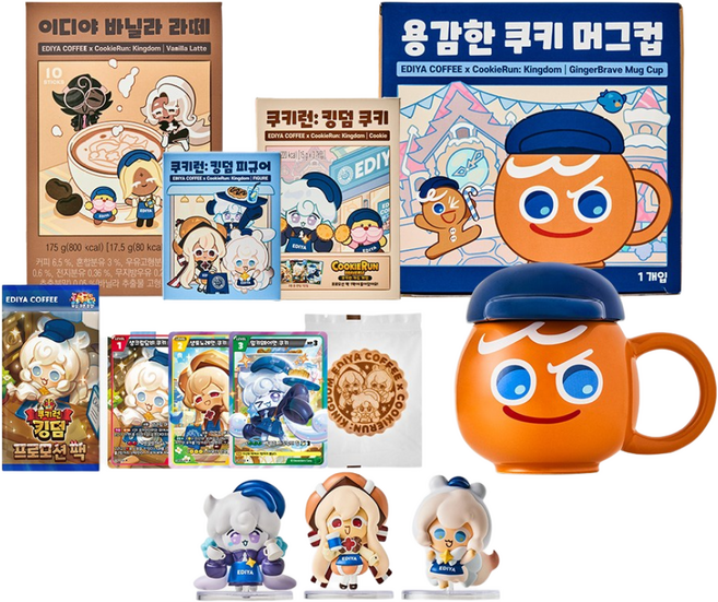 이디야 쿠키런 킹덤바리스타 패키지, 1개, 머그컵 + 바닐라라떼 + 쿠키 + 피규어