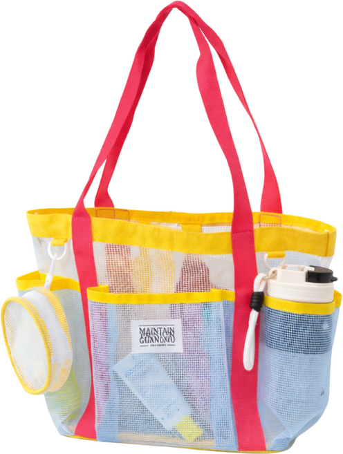 리파니 다용도 메쉬 멀티 포켓 목욕가방 수영가방, 옐로우 방수형