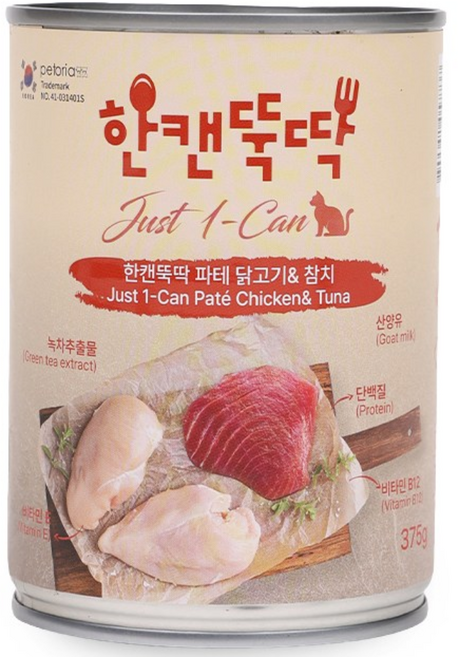 펫토리아 한캔뚝딱 고양이 파테 주식 간식 캔 대용량, 24개, 375g, 혼합맛(닭고기/참치)