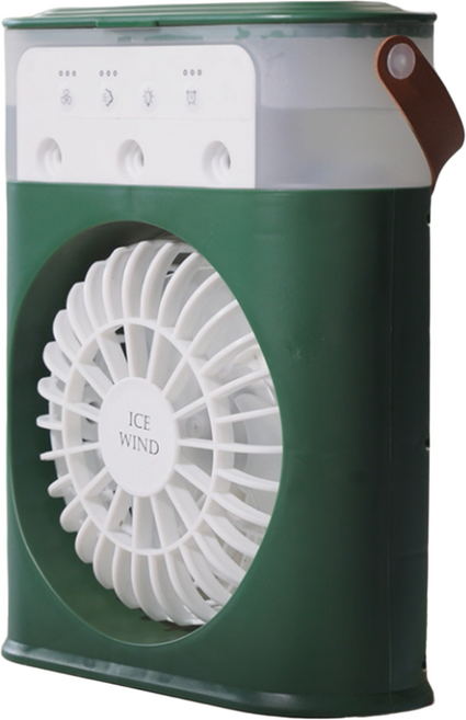 [지오쇼핑] 얼음골 빙풍기 이동식 무선 미스트 선풍기 냉방 바람 가습기 얼음 쿨링 가정용 냉풍기, 그린