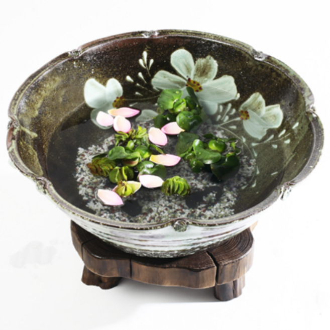 비채 예쁜 도자기 원형 수반 대형 어항 수중식물 인테리어 분수대, 명품분청수반