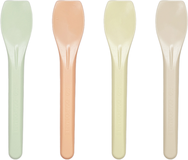 [팩/500개] 친환경스푼 PLA 벌크 무광 아이스크림 미니 스푼 파스텔 표준 4색 스푼 10cm 일회용, 크림베이지