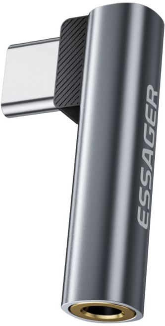 Essager 90도 ㄱ형/L자형 C타입 to 3.5mm AUX 이어폰 변환젠더, 그레이, 1개, 3.15cm