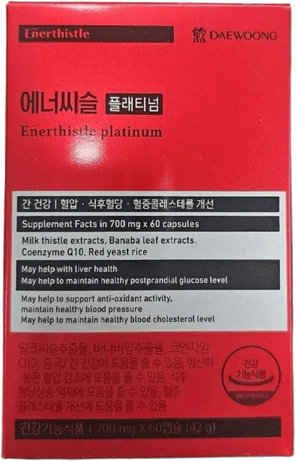 대웅제약 에너씨슬 플래티넘 밀크시슬 바나바잎추출물 코큐텐 홍국 코로솔산, 1개, 60정