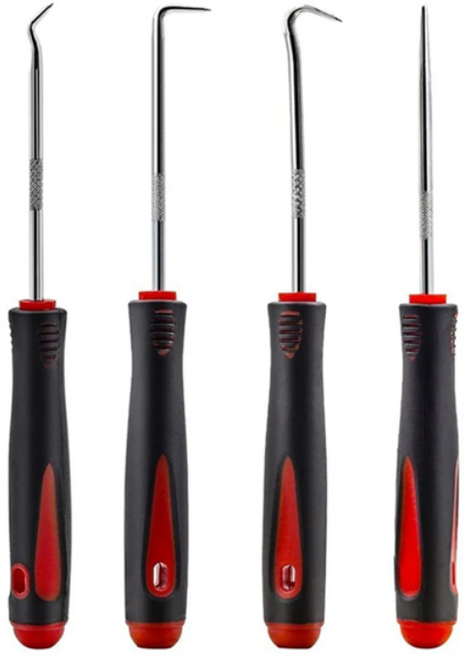 갈고리 기억자 오링풀러 송곳 드라이버4종 1세트, 검정빨강, 1개
