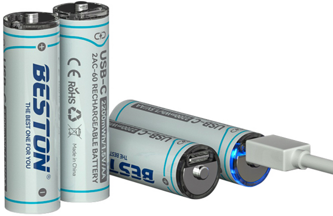 베스트온 AA 충전지 USB-C타입 4개입 1.5V 충전식 건전지 리튬이온 배터리 도어락 리모컨 장난감, 1세트