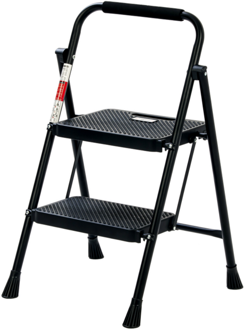 프리미엄 가정용 접이식 사다리, 2단, 블랙, 1개