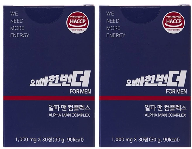 흑야마 알파맨 컴플렉스 오빠한번더 1000mg, 30정, 2개 - 쿠팡
