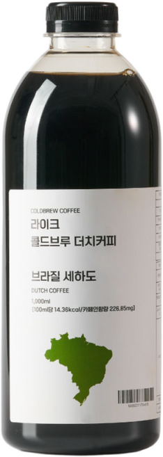 [선물세트] 라이크 콜드브루 더치커피 원액 브라질 세하도 1리터, 1박스, 5개입, 1L