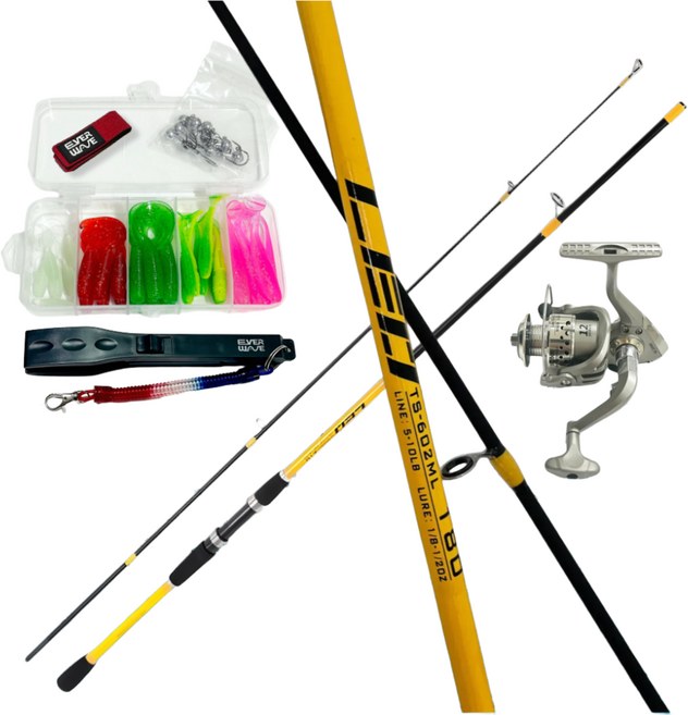 에버웨이브 입문자용 루어 낚시대세트 초보 꺽지 쏘가리 낚시대 가짜미끼 세트