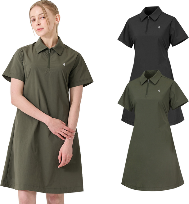 김영주 여성 컴피 반집업 카라 원피스 기능성 스판 나일론 반팔 루즈핏 원피스