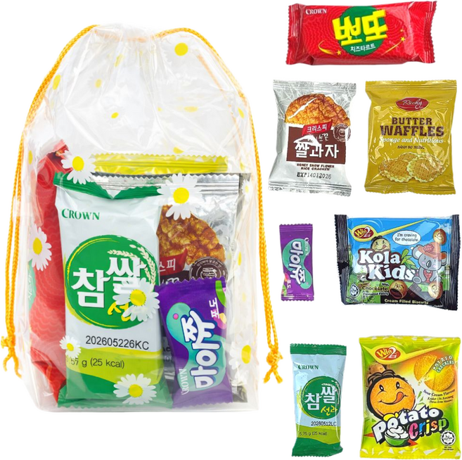 [선물.Dream]단체간식 개별포장 간식꾸러미 과자 세트, 1박스, 7종 간식+스티커2종 총15세트