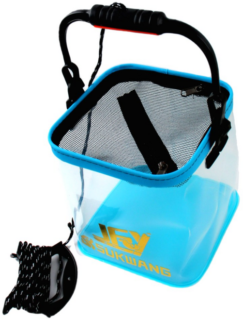 999피싱 투명 접이식 두레박 낚시 살림통 휴대용 기포기 세트, 화이트, 블루