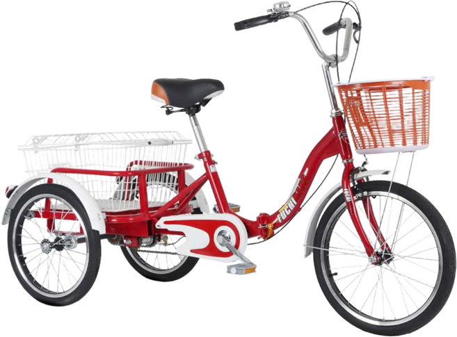 포브이 성인 세발자전거 어르신 삼륜자전거 짐칸 효도 선물, 레드