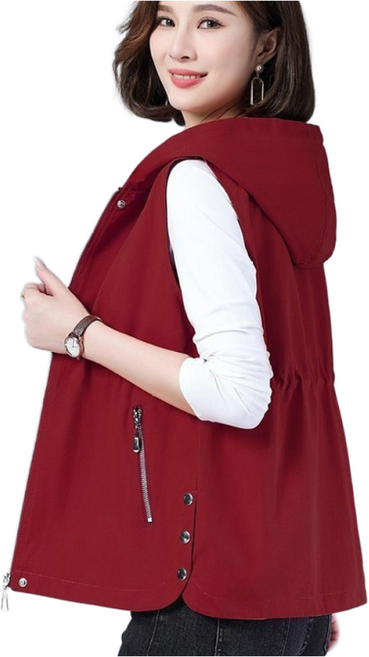 라부라카 중년여성 바람막이 조끼 캐주얼 여름 얇은 후드 베스트 캐주얼 집업 조끼자켓 30 50대 엄마룩 빅 사이즈